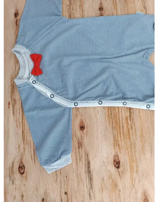 Omarı Lacivert Papyonlu Bebek Tulumu Çıtçıt Kapama İle