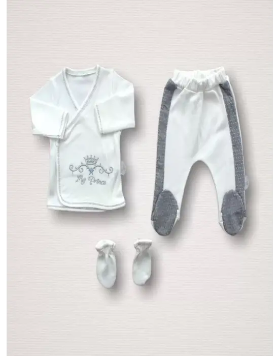 Omarı Şık Nakışlı Gri Hastane Çıkışı Zıbın Takımı