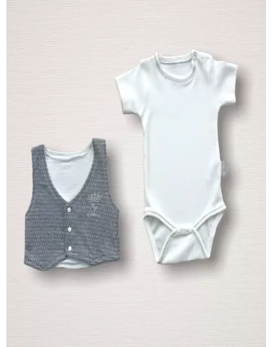 Omarı Şık Nakışlı Gri Hastane Çıkışı Zıbın Takımı