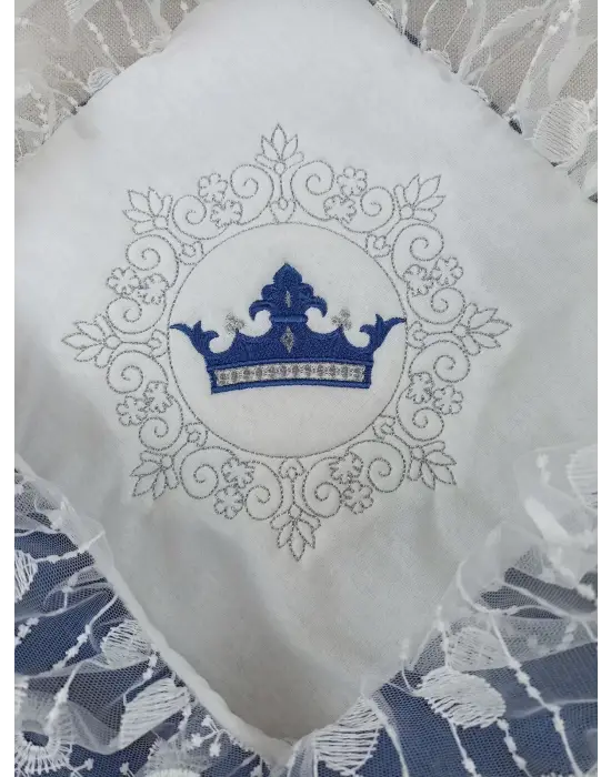 Omarı İnci Fiyonklu Duvaklı Saray Kadife Yenidoğan Bebek Battaniyesi