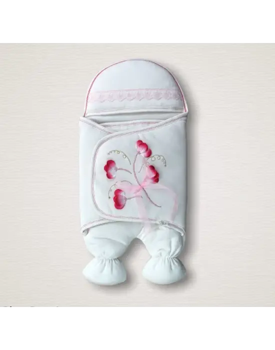 Omarı Yapay Çiçek İşlemeli Lüks Kız Bebek Kundak Battaniyesi