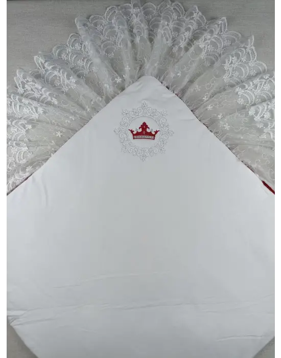 Omarı İnci Fiyonklu Yenidoğan Dantel Duvaklı Bebek Battaniye - Bordo