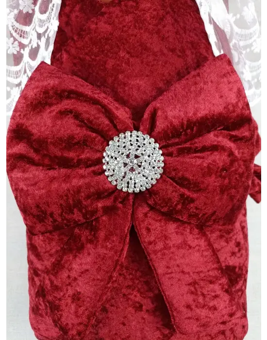 Omarı İnci Fiyonklu Yenidoğan Dantel Duvaklı Bebek Battaniye - Bordo