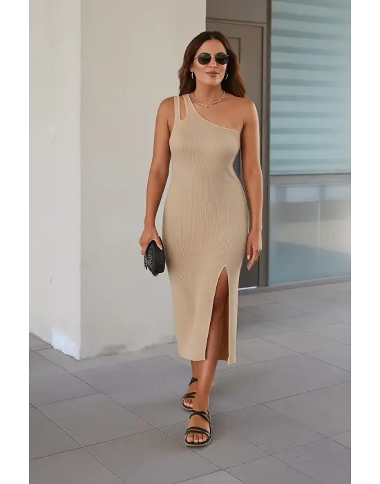 Omarı Tek Omuz Detaylı Kadın Elbise