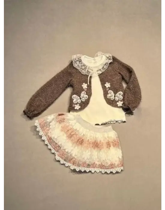 Omarı Çocuklar İçin Rahat ve Şık Kahverengi 3lü Sweat Takım