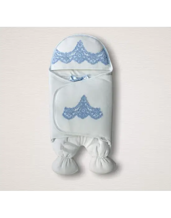 Omarı Lüks Yenidoğan Mavi Bebek Battaniyesi