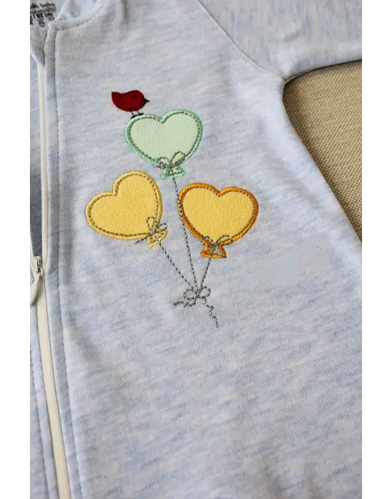 Omarı Mavi Uçan Balonlar Nakışlı Erkek Bebek Tulumu