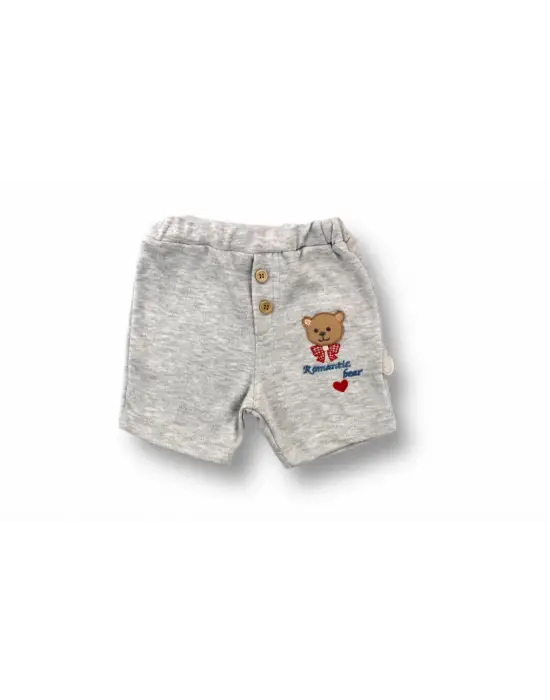 Omarı Romantik Ayıcık Nakışlı Kısa Kollu 3lü Bebek Takımı Mavi