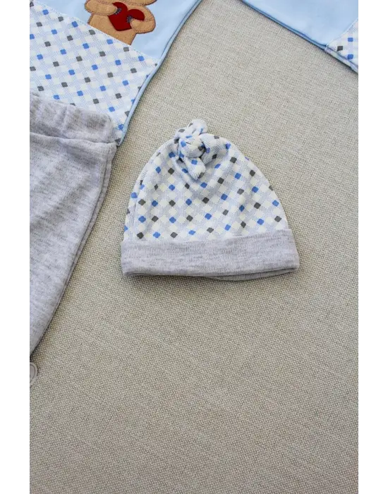 Omarı Romantik Ayıcık Nakışlı Bebek Takımı Mavi