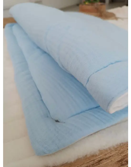 Omarı Müslin Kumaşlı Yenidoğan Bebek Battaniyesi Mavi