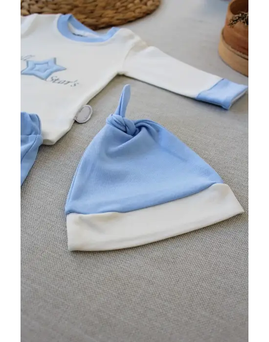 Omarı Yıldız Nakışlı Uzun Kollu Bebek Takımı - Mavi