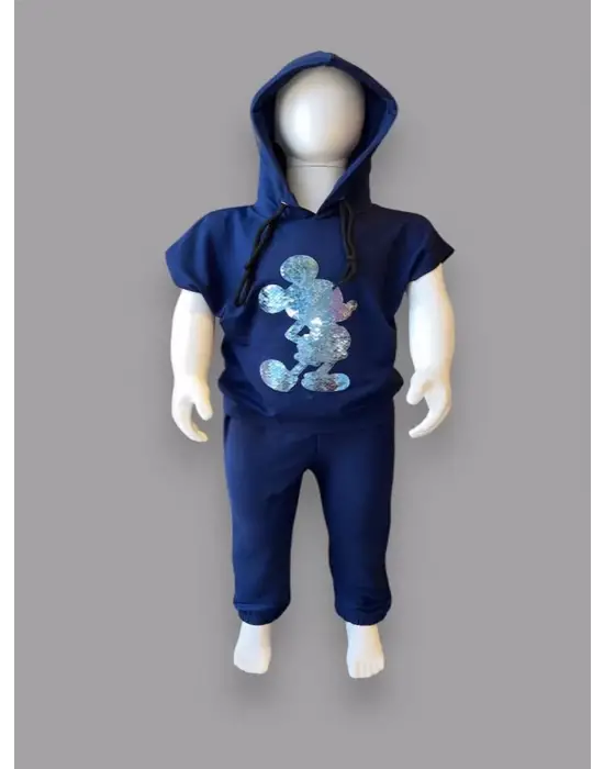 Omarı Eğlenceli Mickey Desenli Kapşonlu Çocuk Takımı