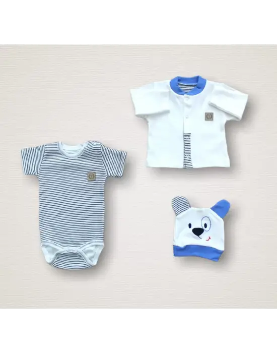 Omarı Sevimli Ayı Nakışlı 10 Parça Zıbın Takımı Mavi