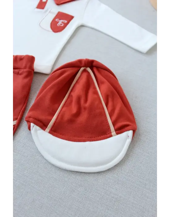 Omarı Nakışlı Cep Şapkalı Uzun Kollu Bebek Takımı