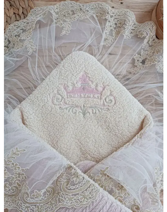 Omarı Prizma Taşlı Yenidoğan Bebek Battaniyesi - Pembe