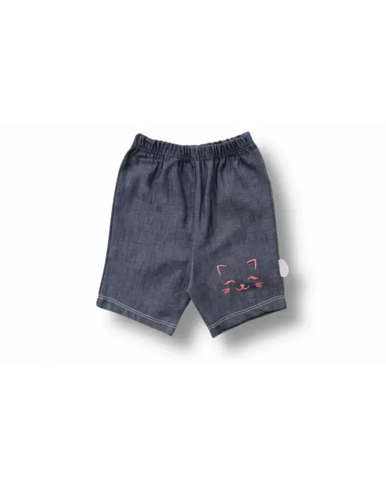 Omarı Kedi Desenli Kısa Kollu Bebek Takımı - Pudra Renkli