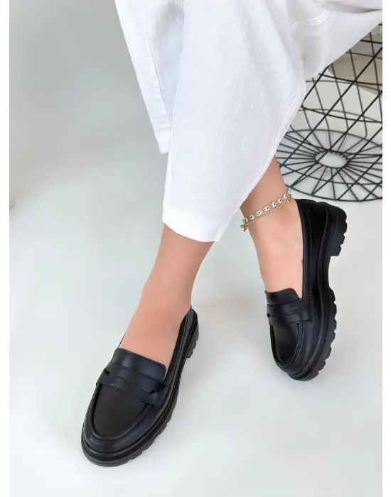 Omarı Siyah Oxford Stil Deri Ayakkabı