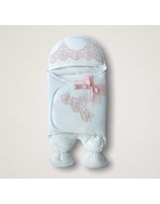 Omarı Lüks Yenidoğan Bebek Ayaklı Kundak Battaniyesi Pembe