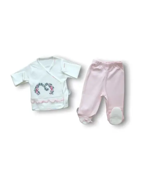 Omarı Nakışlı 5 Parça Zıbın Takımı - Pembe