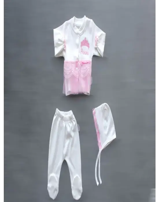 Omarı Nakışlı Prenses Zıbın Takımı Pembe