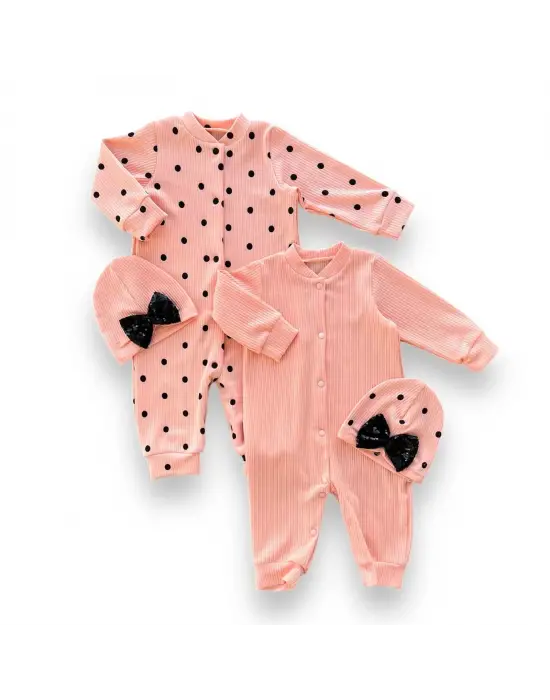 Omarı Payetli Şık Bebek Kız Tulum Kombini - Somon
