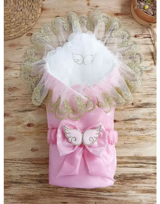 Omarı Pembe Duvaklı Delüks Kundak Bebek Battaniyesi