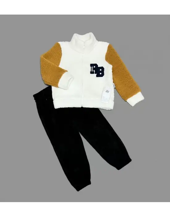 Omarı Kuzu Kumaş Fermuarlı Çocuk Sweat Takım Siyah