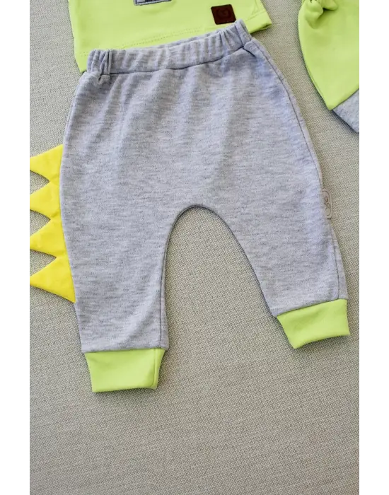 Omarı Minik Dino Nakışlı Bebek Sweat Takımı Yeşil