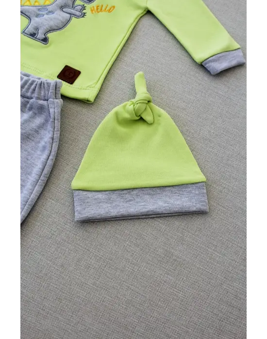 Omarı Minik Dino Nakışlı Bebek Sweat Takımı Yeşil