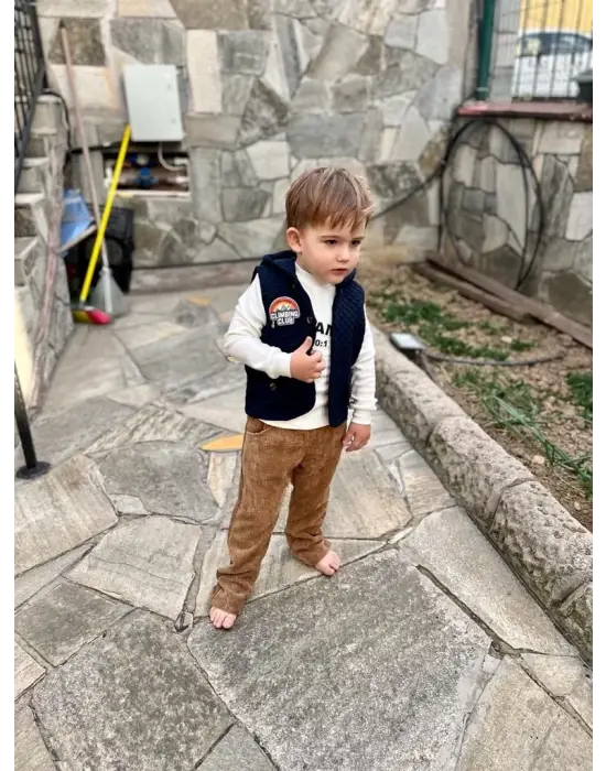 Omarı Çocuk Takımı Kapitone Kapşonlu Yelek ve Pantolon Seti Grey