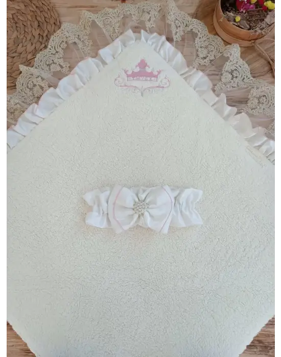 Omarı Doğal Wool Yenidoğan Bebek Battaniyesi Pembe Tasarım