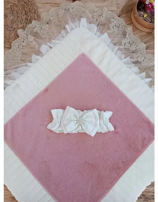Omarı Doğal Wool Yenidoğan Bebek Battaniyesi Pembe Tasarım