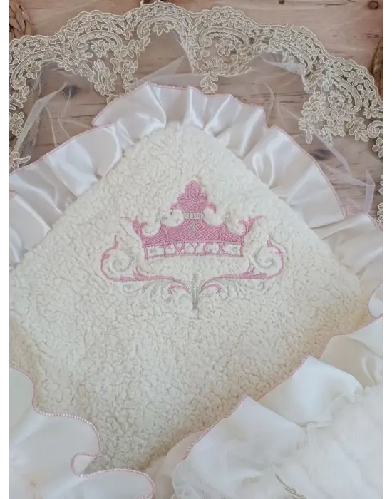 Omarı Doğal Wool Yenidoğan Bebek Battaniyesi Pembe Tasarım