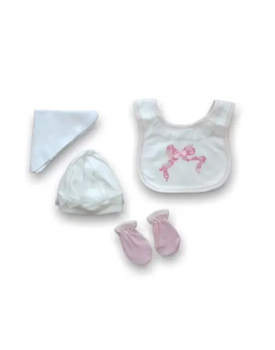 Omarı Şık Kanaviçe Nakışlı 5 Parça Zıbın Takımı Pembe