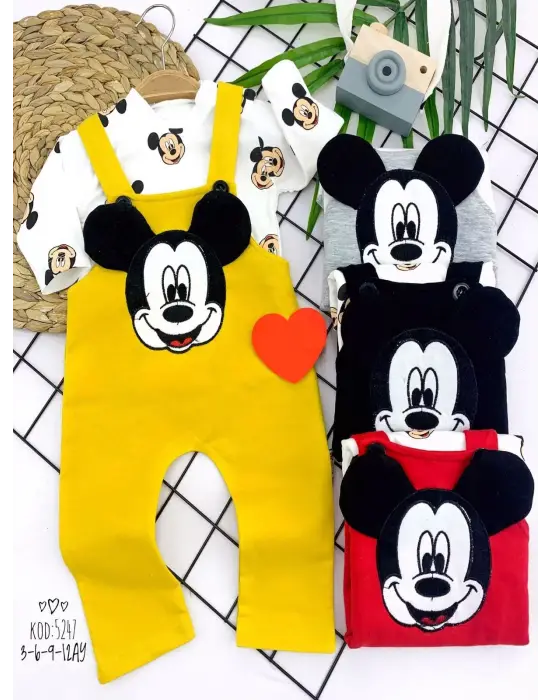 Omarı Mickey Figürlü Uzun Kollu Bebek Salopet Takımı Siyah
