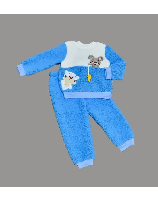 Omarı Sevimli Balık Nakışlı Kuzu Kumaş Sweat Pantolon ve Kollu Takım