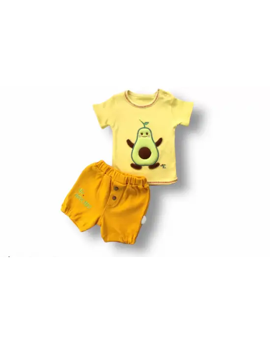 Omarı Avokado Nakışlı Bebek Takımı Sarı