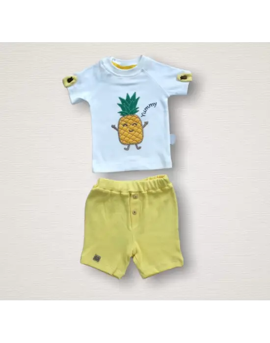 Omarı Bebek Ananas Nakışlı Sweatli Şortlu 2li Takım - Sarı