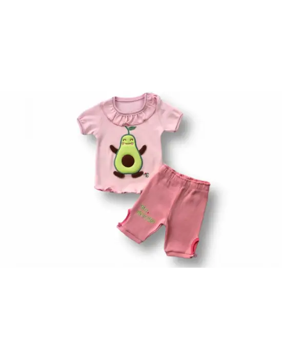 Omarı Bebeğiniz İçin Avokado Nakışlı Şortlu Sweatli Takım - Pembe