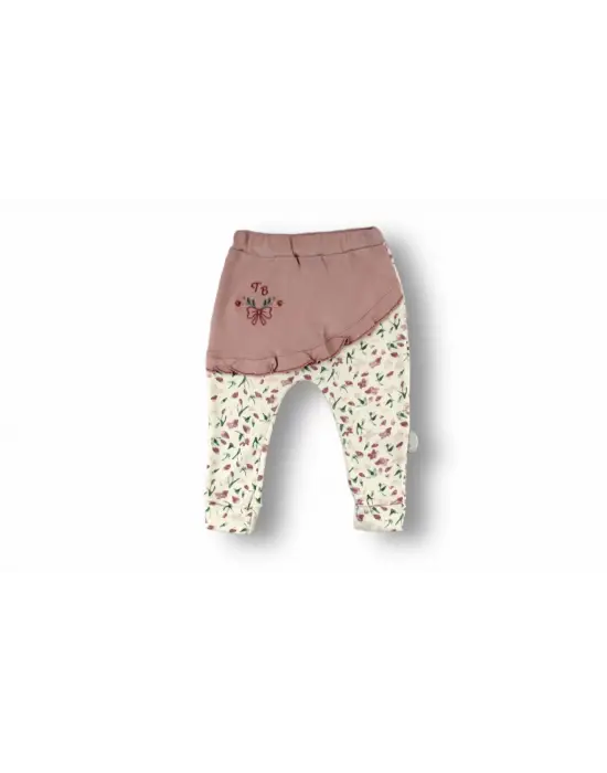 Omarı Çiçek Nakışlı Bandanalı Kız Bebek Takımı - Ekru