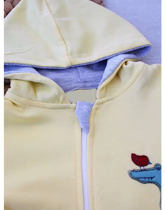 Omarı Hayvanlar Alemi Nakışlı Kapşonlu Bebek Tulumu Sarı