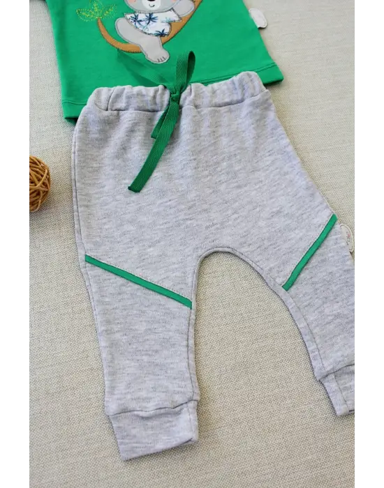 Omarı Yavru Koala Nakışlı Uzun Kollu Bebek Sweat Takımı - Yeşil