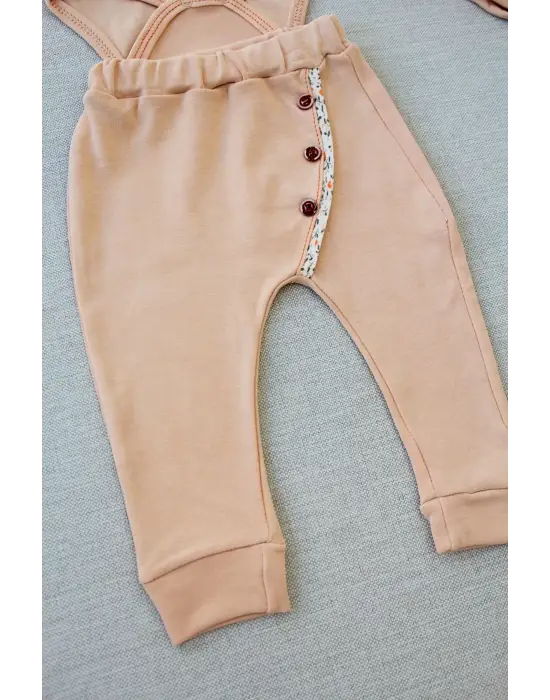 Omarı Şarkıcı Kuşlar Nakışlı Bandanalı Bebek Kız Takımı