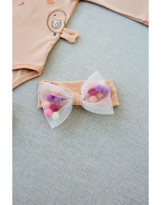 Omarı Şarkıcı Kuşlar Nakışlı Bandanalı Bebek Kız Takımı