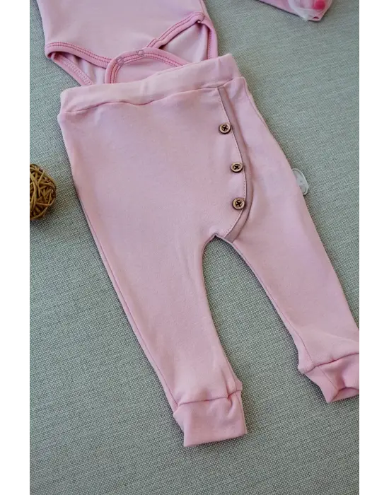 Omarı Şarkıcı Kuşlar Nakışlı Bebek Kız Takımı - Pembe