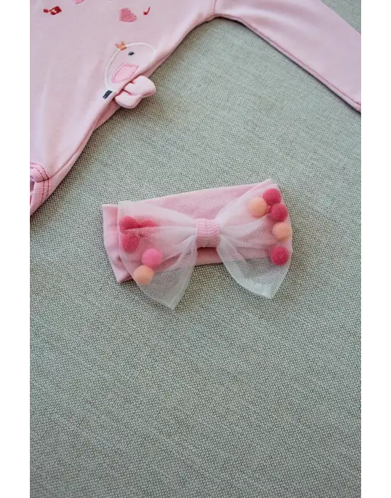 Omarı Şarkıcı Kuşlar Nakışlı Bebek Kız Takımı - Pembe