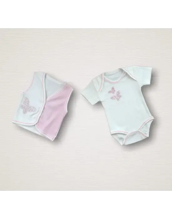 Omarı Nakışlı Uçan Kelebekler 10lu Hastane Çıkışı Zıbın Takımı - Pembe