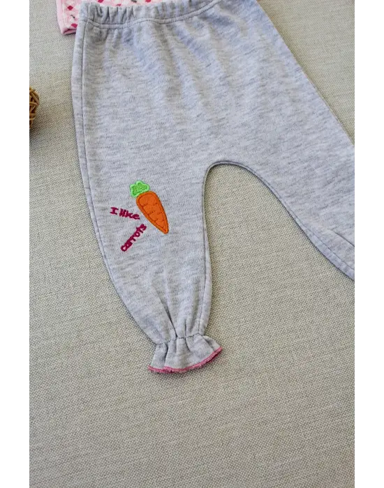 Omarı Tavşan Nakışlı Bandanalı Kız Bebek Sweatli Takım