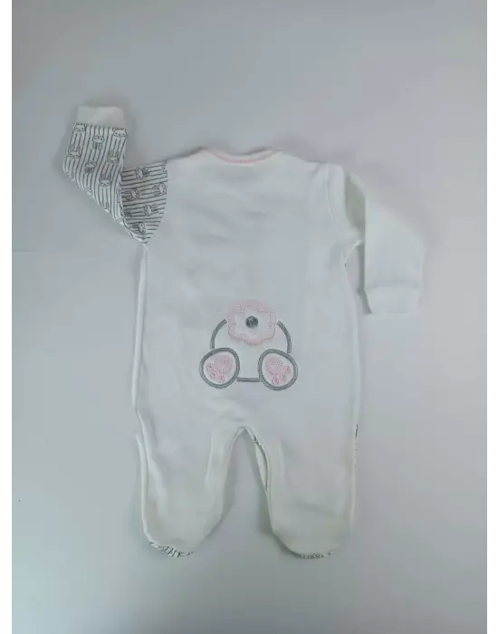 Omarı Minik Tavşan Nakışlı Bebek Tulumu Ekru
