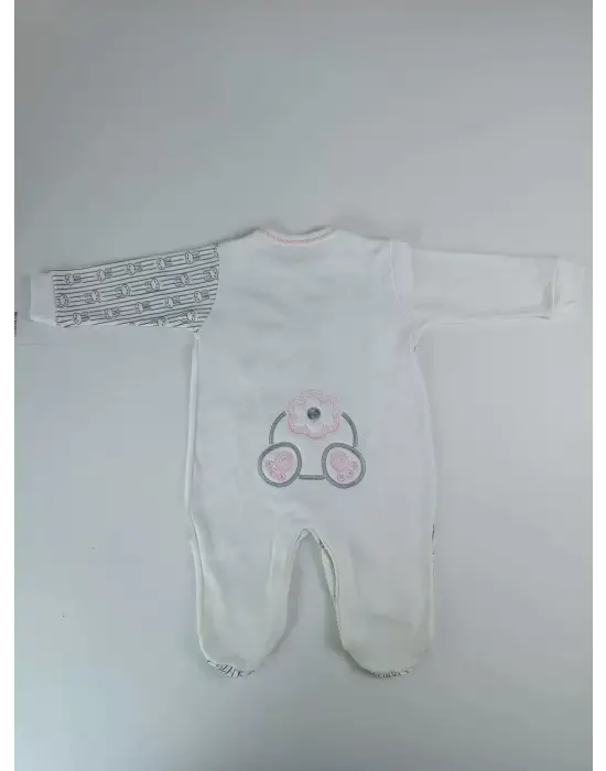 Omarı Minik Tavşan Nakışlı Bebek Tulumu Ekru